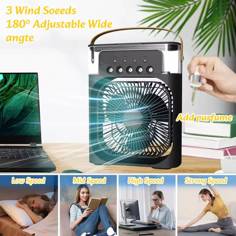 Humidifier Cooling Fan, Personal USB Air Cooler Fan, Mini Air Freshener Cooling Fan, Water Mist Humidification Fan, 3 In 1 Portable Fan Air Conditioner, Desktop Electric Fan Air Cooler, LED Light Humidifier, USB Powered
