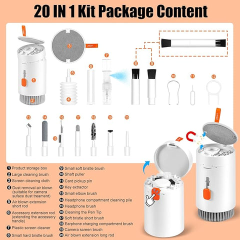 ✨ 20-in-1 Electronic Cleaning Kit – Laptop, Phone & Keyboard Screen Cleaner Set | Multi-Function Cleaning Tool for AirPods, Camera, Tablet, PC & Car Screens