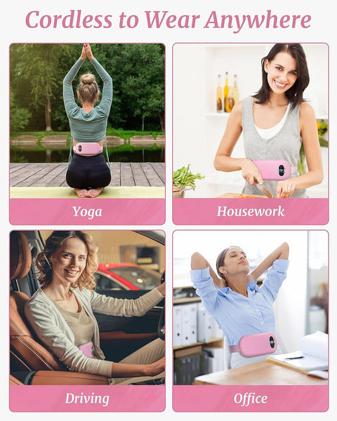 💖 Portable Cordless Heating Pad with Vibration Massage & LED Display | Rechargeable Fast Heating Waist Belt for Women