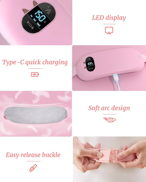 💖 Portable Cordless Heating Pad with Vibration Massage & LED Display | Rechargeable Fast Heating Waist Belt for Women